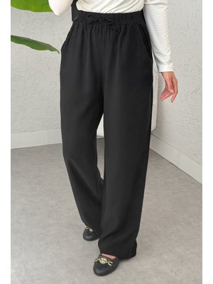 Siyah Bel Lastikli Salaş Pantolon