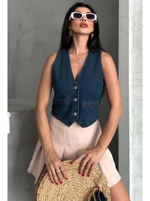 Kahve Flotalı Kot Yelek Tint Tınt