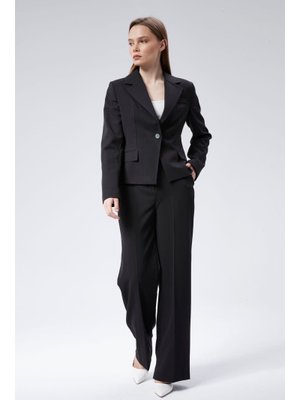 Siyah Regular Dokuma Ceket Pantolon Takım