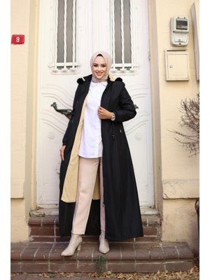 Fermuarlı Cepli Kapüşonlu Bondit Mont