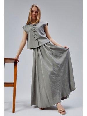 Haki Salaş Kesim Modal Dokuma Etek Açık