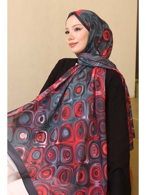 Siyah Kırmızı Desenli Şal