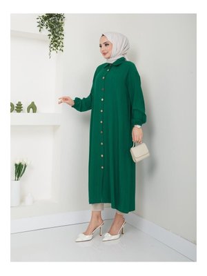 Maxi Boy Yırtmaçlı Viskon Tunik Zümrüt