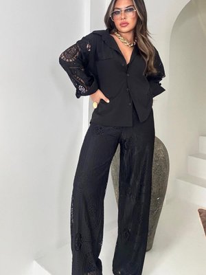Siyah Dantel Beli Lastikli Pantolon Siyah Dantel Beli Lastikli Pantolon