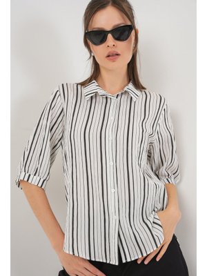 Siyah Çizgili Kısa Kol Gömlek Siyah Çizgili Kısa Kol Gömlek