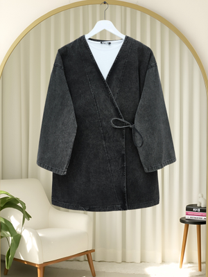 Füme Yandan Bağlamalı Kot Kimono