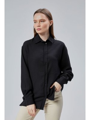 Siyah Salaş Kalıp Keten Gömlek