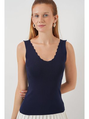 Lacivert Zikzaklı V Yaka Bluz Lacivert Zikzaklı V Yaka Bluz