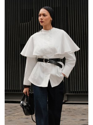 Ekru Pelerinli Tasarım Gömlek