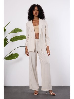 Regular Beli Lastikli Salaş Pantolon Taş