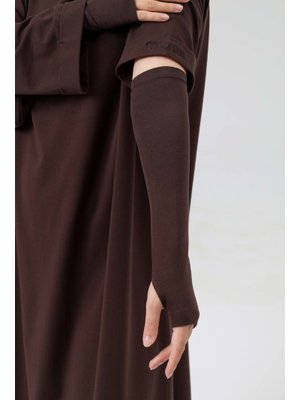 Kahverengi Kesik Parmak Geçmeli Likralı Kolluk