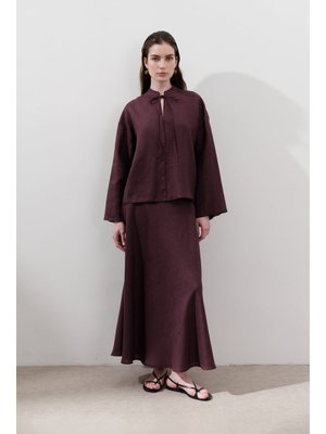 Mürdüm Keten Dikiş Detaylı Etek Mürdüm Keten Dikiş Detaylı Etek