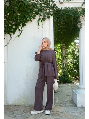 Kahverengi Bel Bağlamalı İkili Takım Kahverengi Bel Bağlamalı İkili Takım