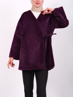 Mürdüm Yandan Bağlamalı Kürklü Ceket Mürdüm Yandan Bağlamalı Kürklü Ceket