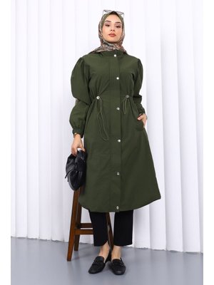 Haki Çıtçıtlı Bel Lastikli Trençkot Haki Çıtçıtlı Bel Lastikli Trençkot