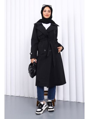 Siyah Kruvaze Yaka Trençkot Siyah Kruvaze Yaka Trençkot