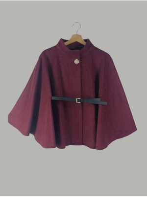 Kaşe Gold Düğmeli Deri Kemerli Panço Kaşe Gold Düğmeli Deri Kemerli Panço