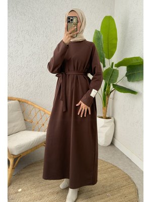 Kahverengi İki İplik Kuşaklı Elbise Kahverengi İki İplik Kuşaklı Elbise