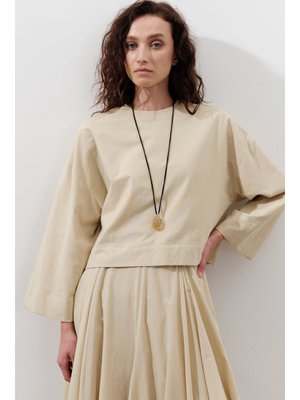 Sarı Pamuklu Crop Uzun Kol Bluz Pastel