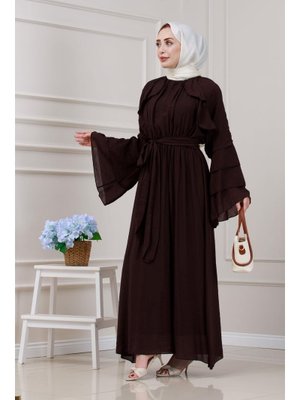Kahverengi Fırfır Detaylı Lora Elbise Kahverengi Fırfır Detaylı Lora Elbise