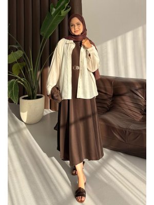 Kahverengi Sıfır Kol Elbise Kahverengi Sıfır Kol Elbise