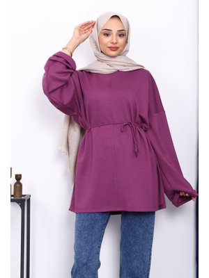 Mürdüm Yanları Yırtmaçlı Bel İpli Tunik Mürdüm Yanları Yırtmaçlı Bel İpli Tunik