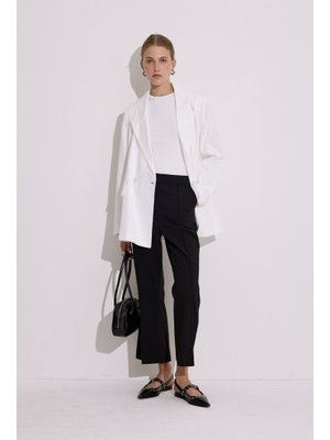 Ekru Doğal Kumaş Blazer Ceket Ekru Doğal Kumaş Blazer Ceket