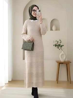 Taş Ajurlu Desenli Triko Elbise Taş Ajurlu Desenli Triko Elbise