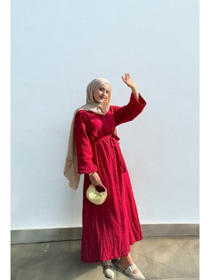 Vişne Ferace Müslin Elbise