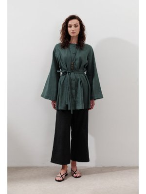 Siyah Keten Geniş Paça Pantolon Siyah Keten Geniş Paça Pantolon