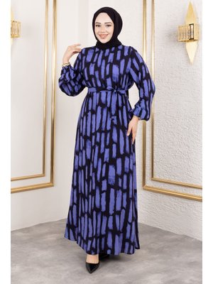 Mor Bisiklet Yaka Viskon Elbise Mor Bisiklet Yaka Viskon Elbise