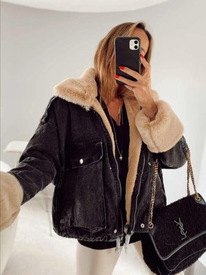 Renkli Denim İçi Full Kürklü Mont