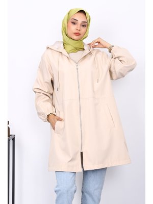 Bej Kapüşonlu Arkası Nakışlı Trençkot Bej Kapüşonlu Arkası Nakışlı Trençkot