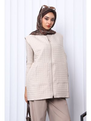 Bej Kapitone Astarlı Yelek