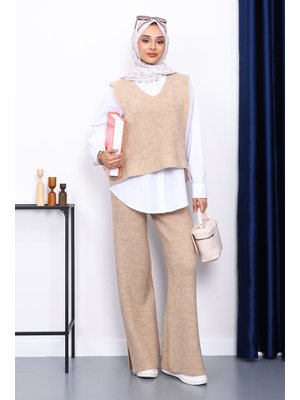 Vizon Gömlekli Üçlü Triko Takım Vizon Gömlekli Üçlü Triko Takım