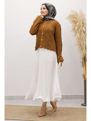 Taba Nakışlı Delikli Triko Hırka