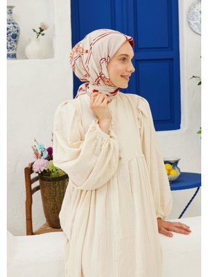 Kırmızı Endless Summer Desen Pamuk Vual Eşarp