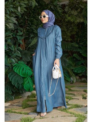 Koyu Mavi Denim Fırfırlı Ferace Koyu Mavi Denim Fırfırlı Ferace