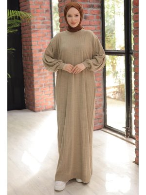 Vizon Bisiklet Yaka Balon Kol Triko Elbise Vizon Bisiklet Yaka Balon Kol Triko Elbise