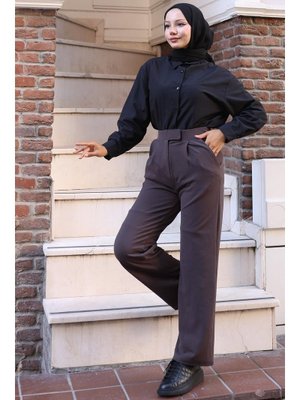 Füme Pensli Cırtlı Palazzo Pantolon Füme Pensli Cırtlı Palazzo Pantolon