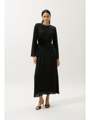 Siyah Işıltılı Uzun Kol Abiye Elbise Siyah Işıltılı Uzun Kol Abiye Elbise