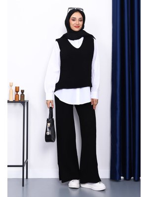 Siyah Gömlekli Üçlü Triko Takım Siyah Gömlekli Üçlü Triko Takım