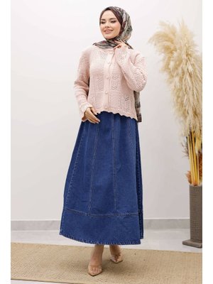 Pembe Nakışlı Delikli Triko Hırka Pembe Nakışlı Delikli Triko Hırka