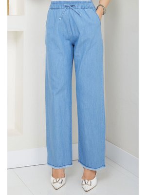Açık Mavi Beli Lastikli Kot Pantolon Açık Mavi Beli Lastikli Kot Pantolon