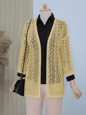 Sarı Yarım Kol Ajurlu Kısa Hırka