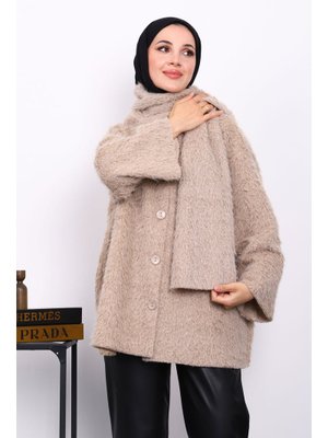 Vizon Atkılı Detaylı Düğmeli Angora Ceket Vizon Atkılı Detaylı Düğmeli Angora Ceket