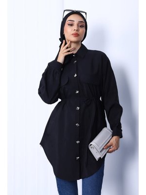Siyah Ön Düğmeli Modal Tunik Siyah Ön Düğmeli Modal Tunik