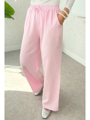 Pembe Keten Cepli Pantolon