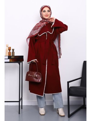 Bordo Çoban Dikişli Şal Yaka Kaşe Kaban Bordo Çoban Dikişli Şal Yaka Kaşe Kaban