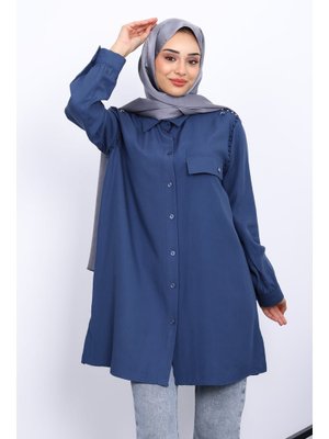 İndigo Omuzları İncili Tunik İndigo Omuzları İncili Tunik